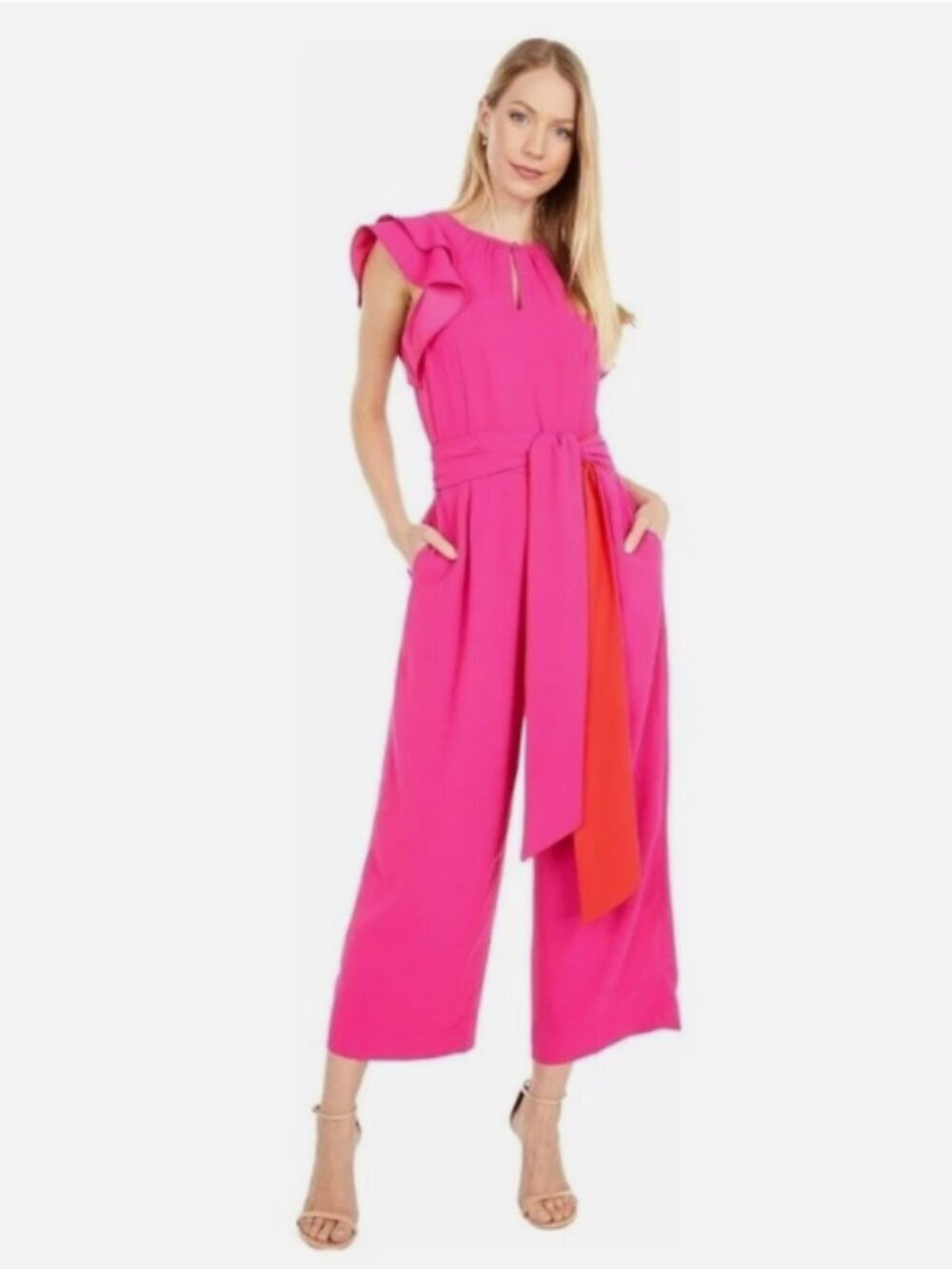 J. Crew Plus Size 20 Pink Ruffle-sleeve jumpsuit in 365 crepe NEW!